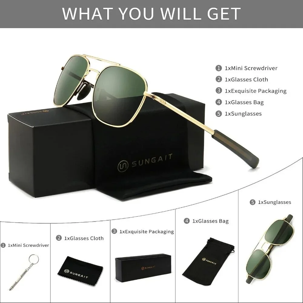 Men's Military Style Polarized Pilot Aviator Sunglasses Bayonet Temples - Picture 7 of 8